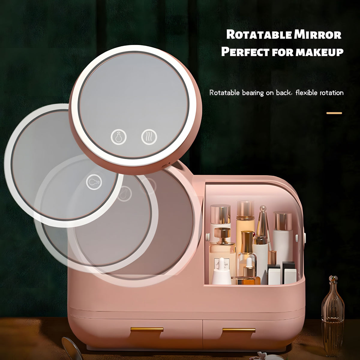 Boîte de Rangement Cosmétique avec Miroir et Ventilateur LED